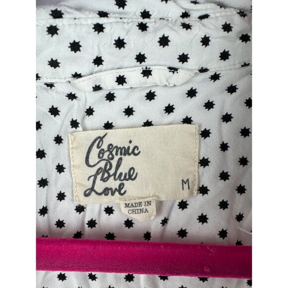Cosmic Blue Love Polka Dot Short Sleeve Button-Up Blouse Medium - Picture 3 of 5